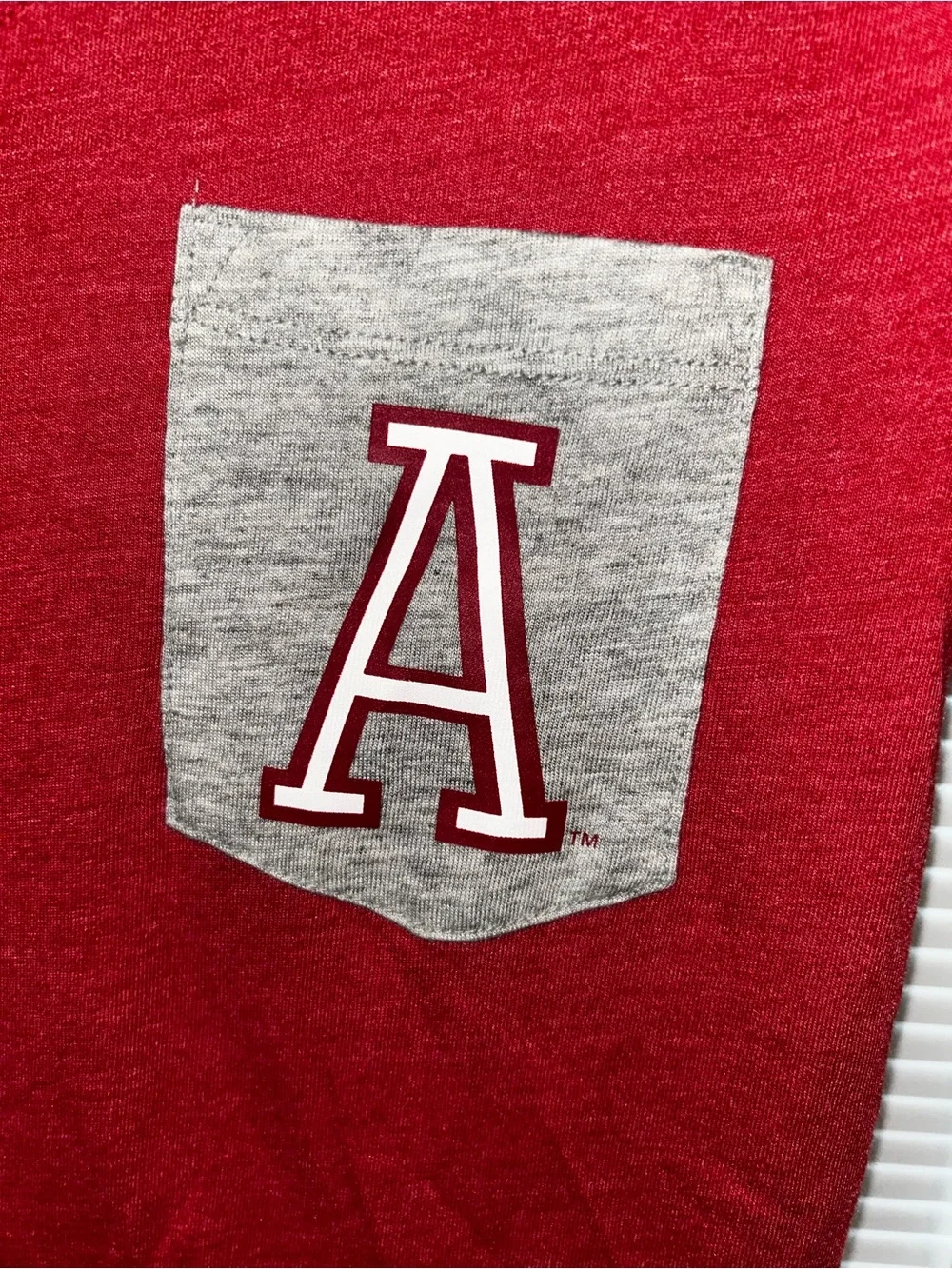 Nike Women's Crimson Tide Alabama Red V-Neck Tee with Gray Pocket and A Patch